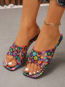 Floral Pattern Criss-Cross Design Flat Sandals, Colorful Open Toe Slippers Suitable For Women, Perfect For Summer Beach Vacation - Multicolor - View 4