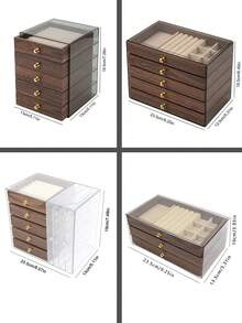 Large Capacity 3/5 Tier Wooden Jewelry Box, Transparent Acrylic Dust-Proof Jewelry Storage Box With Drawers, Multi-Functional Ring Earring Necklace Bracelet Organizer, Elegant Vanity Display Case, Ideal Gift For Women - Walnut Acrylic Jewelry Box - View 4