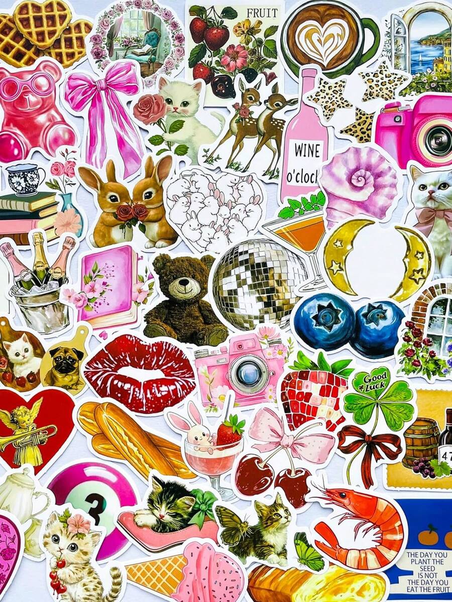Conjunto de 50 adesivos estéticos à prova d'água inspirados no Pinterest, ideais para garrafas de água, skates, geladeiras, guitarras, cadernos, laptops, celulares, desktops, paredes, capas de celular, álbuns de recortes, decoração de quartos, volta às aulas, decoração de casa, festas de aniversário e presentes de Natal. - 50 unidades - Ver 1