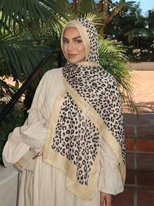 1pc Women's Solid Color Leopard Print Pleated Hijab, Boho Casual Fashion Scarf Sunscreen Beach Shawl,Accessories,Holiday - Multicolor - View 19