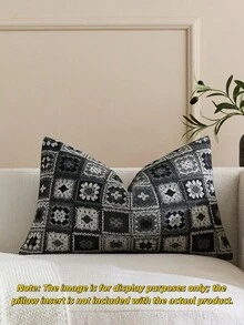 1件彩色提花格纹天鹅绒抱枕套（不含枕芯），波西米亚风格靠垫套，柔软舒适的天鹅绒枕套，适用于沙发、卧室、床铺装饰，四季皆宜。 - 灰白格子 - 查看 2