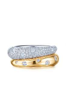 rundraw 2pcs New Premium Copper Material Gold & Silver Color Zirconia Rings, Double Layer Inlaid Zirconia Finger Rings, Light Luxury Suitable For Women's Daily Wear And Parties - Two-tone Gold - View 6