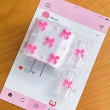 Set Pelindung Kabel Pengisian Daya 20W/18W dengan Desain Pita Merah Mawar dan Bunga Mutiara Putih, Tali Pelindung Kabel, Casing Pelindung, Cocok untuk iPhone Apple, Pilihan Hadiah yang Bagus - Hot Pink - View 11