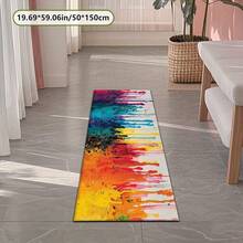 1pc Thick Non-Shedding Long Runner Rug, Multicolor Dripping Brushstroke Pattern, Long Carpet, Durable Cotton Linen, Suitable For Bedroom, Coffee Shop, Hotel, Villa, Banquet Hall, Outdoor Courtyard, Garden, Balcony, Home Decoration, Corridor Long Strip Carpet, Long Floor Mat, Easy Clean Runner Mat, Room Decor, Home Decor For Living Room, Hallways, Laundry Room - 1PC - View 8
