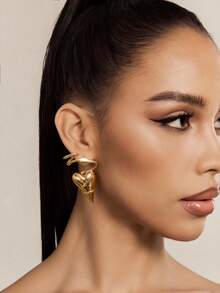 Altistry 1 Paar Damen Metall asymmetrische geometrische Linien umwickelte herzförmige Ohrringe, Party Schmuck Geschenk - Gold - Übersicht 3