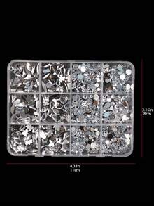 12 Slots Transparent Nail Art Rhinestone Set, Mixed Cut Flat Bottom Rhinestones, 3D Nail Decoration DIY Accessories, Shiny Transparent Nail Rhinestone Set, Luxury Nail Decoration - Multicolor - View 10