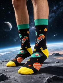 1 Pair Unisex Novelty Balloon Astronaut Design Fashionable Versatile Mid-Calf Socks - Multicolor - View 4