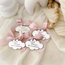 10/20 Stücke Silber & Gold Spiegel Acryl Wolken förmige Taufe/Hochzeit Gastgeschenk Anhänger mit Schleifen, personalisierte Namenskarten für Gäste - Verschiedenfarbig - Übersicht 2