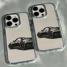 1pc Metal Transparent Sketch Sporty Car Pattern Phone Case, Suitable For IPhone 16 Pro Max, 17/16/15/14 Plus, 13/12/11, Air - Multicolor - View 2