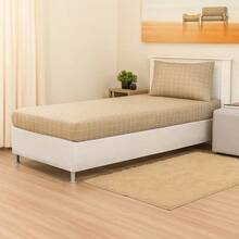 Printed Sheet Set For Single, Double, Queen, And King Sizes In 180 Thread Count Percale Cotton - 米色網格 - 查看 3