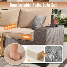 Aoxun Juego de Muebles de Patio de 6 Piezas, Mimbre de Ratán, Conjunto de Conversación para Exteriores con Mesa de Centro y Cojines de 4 Pulgadas de Grosor, Beige (Incluye Funda Impermeable) - 1 - Ver 5