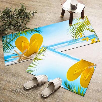 Thảm in hình trái tim họa tiết bờ biển, thảm chùi chân trong nhà, thảm cạnh giường ngủ, thảm nhà bếp, thích hợp cho phòng khách, phòng giặt, phòng tắm.