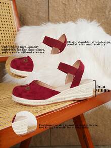Sandalias de cuña de plataforma de cuerda de lino color albaricoque cómodas y antideslizantes para mujer, adecuadas para vacaciones de primavera y verano - Burdeos - Ver 9