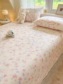 1pc Pink Floral Print Lightweight Breathable Soft Comfortable Bed Sheet With Ruffle Edge, Skin-Friendly And Non-Fluorescent, Suitable For All-Day Use And Nude Sleeping, Fits All Bed Sizes - Single, Double, Queen, King, Essential For Home And Student Dorm, All-Season Use For The Whole Family - Mountain Flowers In Full Bloom - View 8