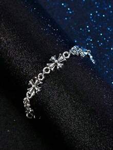 1pc Punk Style Cross Vintage Leather Bracelet For Men, New Fashion High-Quality Everyday Wear Birthday, Engagement Gift - 銀 - 查看 5