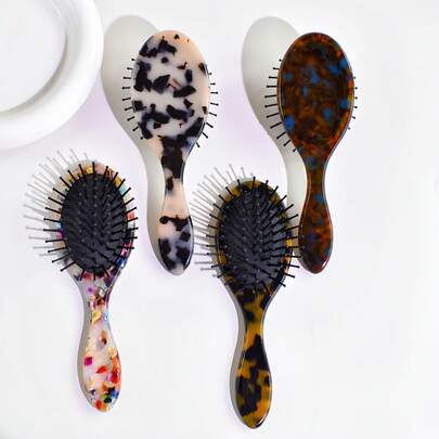 1 pente almofadado clássico Morandi com estampa de leopardo, tamanho médio, para uso doméstico adulto, pente de massagem portátil com almofada de ar, material de acetato macio e confortável.