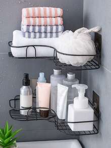 1/2pcs Black Triangle Self-Adhesive Corner Storage Rack, Multi-Purpose Self-Adhesive Wall-Mounted Corner Storage Rack, Suitable For Bathroom, Kitchen, Cosmetics Hanging, Living Room, Etc. - Black - View 9