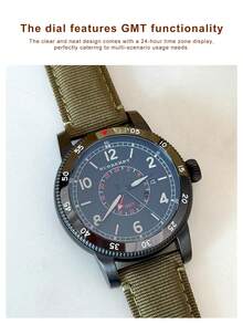 Burberry Đồng hồ đeo tay nam Thụy Sĩ GMT Quartz, dây đeo nylon màu xanh ô liu, mặt số đen. - màu đen - Xem 4