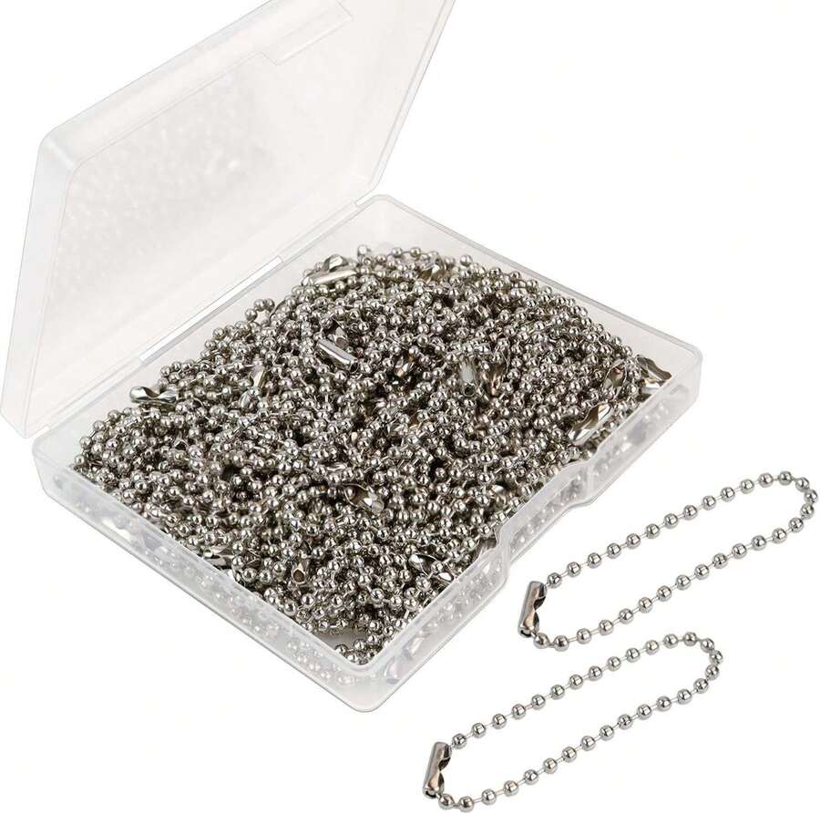 100 Pcs Ball Bead Chain Ball Chain Keychain Dog Tag Metal Bead Chain Beaded Chain Connector Clasp 472 Inch Long 24mm Beads Chains For Jewelry Making Key Rings Crafts DIY Hanging Decoration (Silver) - White - View 1