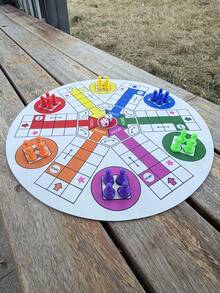 1套全新圆形飞行棋棋盘游戏，经典策略游戏，适合2-6名玩家，棋盘区域划分清晰，色彩鲜艳，适合家庭游戏之夜，包含游戏棋盘、骰子和棋子。 - 彩色 - 查看 4