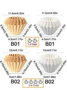 50/100片波浪咖啡濾紙，未漂白籃式咖啡濾紙，加厚天然咖啡濾紙籃，適用於單杯咖啡機和咖啡壺，適合1-2杯、2-4杯，家用、咖啡店、商業用途（白色、棕色） - 彩色 - 查看 2