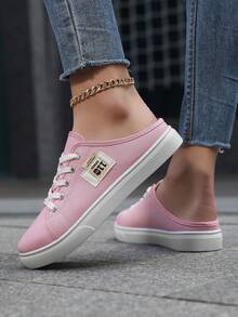 Chinelos de Lona Sólida Femininos, Plataforma de Bico Redondo Combinável com Cadarço, Respirável, Slip On, Calçados Femininos - Rosa chiclete - Visão 4