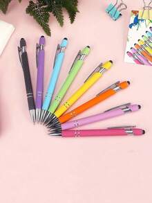 8/16 Metal Random Color Retractable Ballpoint Pens With Touch Screen Pen Tip - Medium Thick Pen Tip, Smooth Writing, Anti Slip Handle, Compatible With Multiple Devices - Suitable For Daily School/Office Use Back To School - A - View 7
