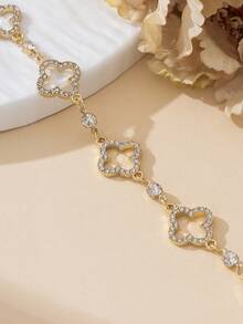 1pc Fashionable Minimalist Hollow Double-Layer Clover Anklet For Kids - Gold - View 2