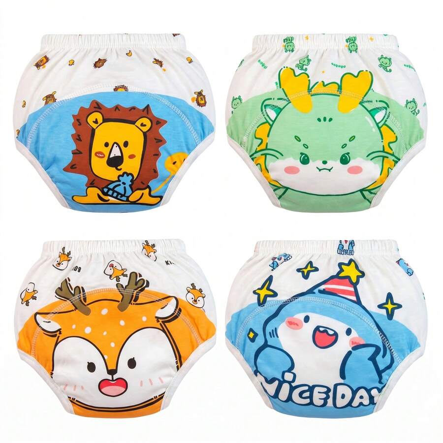 4 chiếc quần tập đi vệ sinh cho bé, chất liệu cotton mềm mại, in hình động vật hoạt hình, thoáng khí, dành cho trẻ sơ sinh. - trắng - Xem 1