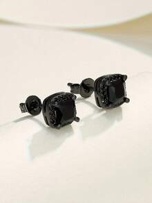 6mm Black Zirconia Stud Earrings, Streetwear Style, Unisex, Suitable For All Occasions, Low-Key Luxury, Enhances Elegant - Black - View 5