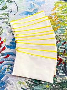 5/10/20/50pcs Blank Canvas Zipper Bags, Multi-Color Makeup Canvas Bags, Simple Tassel Zipper Bags, Blank Pencil Cases, Suitable For School, Travel, DIY Accessories Storage, Festival & Festival Gift Packaging Bags, Stationery - Beige - View 51