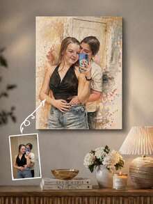 1 pieza Impresión de lienzo personalizable de foto familiar, Arte de lienzo familiar personalizado, Foto de lienzo personalizada - Multicolor - Ver 2