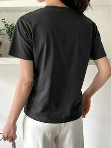 Camiseta De Manga Corta Con Letras Impresas - Negro - Ver 2