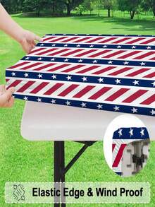 1pc, Independence Day Outdoor Tablecloth, Memorial Day Star-Shaped Design Tablecloth, Table Cover, Polyester Elastic Edge - Perfect For Camping, Picnics, And Garden Parties, Vibrant Colors, Outdoor Tablecloth, Picnic Accessory, Suitable For Indoor - B - View 9