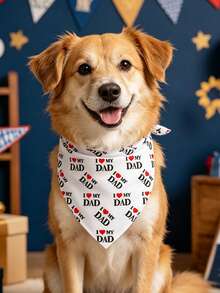 Father's Day Dog Bandana Cute Funny "I Love Dad" Heart-Shaped Bandana Dog Photo Prop Unisex Pet Accessory Suitable For Small Medium Large Dogs Cats Dog Dad Gift - Multicolor - View 7