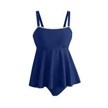 Women's Patchwork Camisole Tankini Top And Triangle Bottoms Swimwear Set, Suitable For Summer Vacation Beach - Navy Blue - View 4