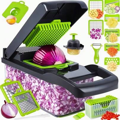 16-In-1 Kitchen Tool Set, Suitable For Preparing Salad, Fruit And Vegetables, Includes Peeler, Slicer, Cutter, Dicer And Shredder