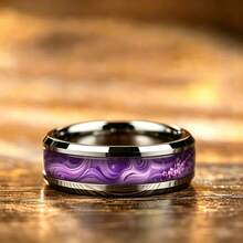 1pc Men's Fashion Stainless Steel Ring Inlaid With Streamer Texture Stone Pattern Design Is Unique And Polished With A Strong Glossy Texture, Suitable For Daily Wear Or Gift-Giving - Silver - View 4