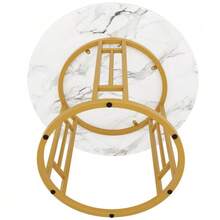 Dining Table Set (5 Pieces), Dining Table Set With 4 Chairs, Modern Kitchen Dining Table Set, 80cm Diameter Round Kitchen Table With Gold Metal Legs, MDF Tabletop With Marble Effect, Grey Dining Chairs - Gold - View 7