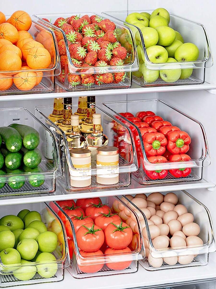 1pc/2pcs Stackable Refrigerator Organizers - Clear Plastic Storage Containers For Freezer/Fridge, Airtight Drawer Bins With Handles - Perfect For Vegetables, Fruits, Snacks, Eggs,Tableware, Beverages, Seasonings, Pasta, Books For Desktop Organization, Soft Drinks, Cocktails, Etc Kitchen Organization,Food Storage, Spice Storage Boxes, Kitchen Utensils, Picnic Baskets, Meal Preparation, Kitchen Accessories, Home Decorations. - Multicolor - View 1