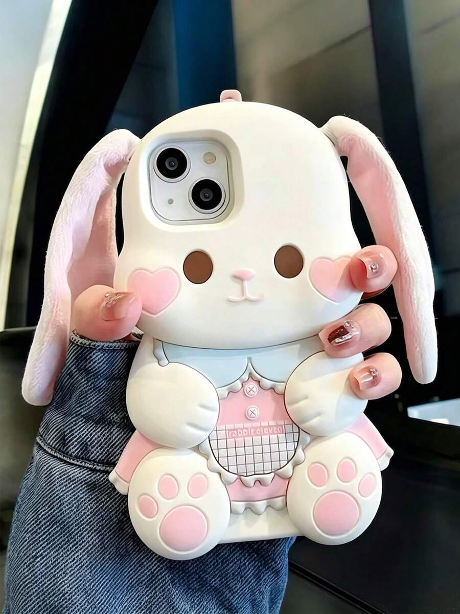Cute 3D Rabbit Silicone Phone Case With Plush Ears For IPhone 17/17 Pro/7 Air/17 Pro Max/16/16 Pro/16 Plus/16 Pro Max/15/15 Pro/15 Plus/15 Pro Max/14 Pro Max/14/14 Pro/14 Plus/13/13 Pro/13 Pro Max/12/12 Pro/12 Pro Max/11/11 Pro/11 Pro Max/XS/XR/XS Max/7 Plus/8 Plus/7G/8G/6G/6 Plus/ 12 Mini/ 13 Mini - Cute Cartoon Phone Case, Perfect Gift For Girlfriend - Multicolor - View 1