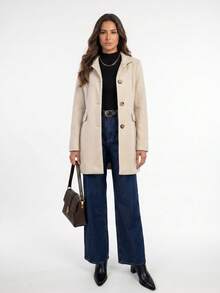 Aletheia - Women's Wool Coat, Fitted Waist, High Neck, Elegant, Lined, Winter Overcoats, Winter Coats - 米色 - 查看 10