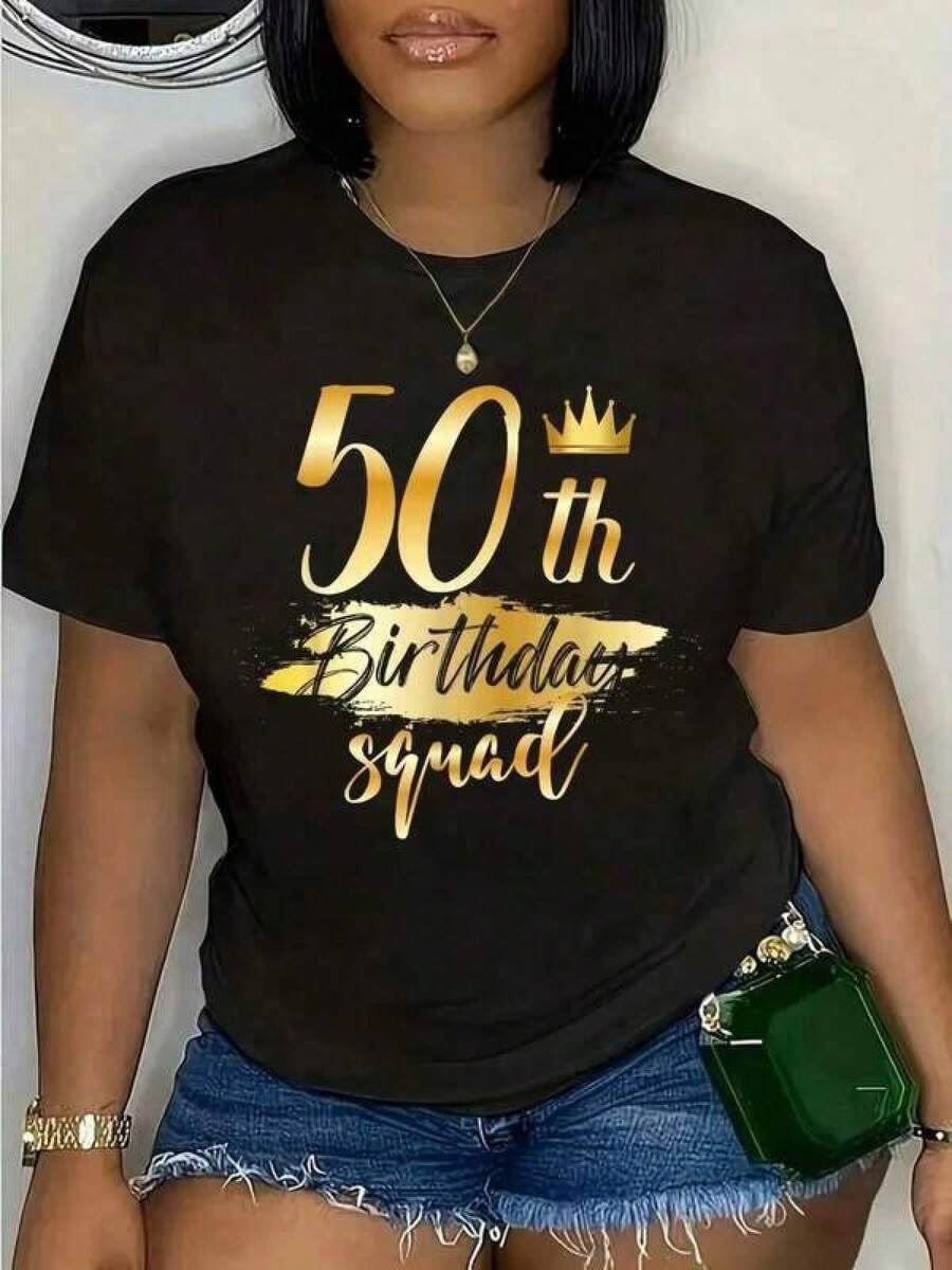 50th Birthday T-Shirt, 50 Years Old, For Family Celebration, Crew Group, Women's And Men's Graphic T-Shirt, Crew Neck, Classic Fashion, Summer Holiday Tops, Graphic T-Shirt For Men And Women, Casual Summer Cotton T-Shirt, Classic Unisex Graphic T-Shirt, Perfect For Everyday Wear, Soft, Lightweight And Comfortable Cotton T-Shirt For Everyday Wear, Stylish Casual Design Ideal For Men And Women, Crew Neck T-Shirt, Fitness Top, Going-Out Top, Workwear, Office Wear, Crew Neck T-Shirt, Nostalgia, Holiday Time, Graduation Time, Casual Black T-Shirt, Fitted Slogan T-Shirt, Quote T-Shirt, Minimalist Graphic T-Shirt, Funny Graphic T-Shirt, Sarcastic T-Shirt, Meme T-Shirt, Animal Graphic T-Shirt, Nature Print T-Shirt, Minimalist Art Beach Holiday T-Shirt, Summer Holiday HYDG - Black - View 1