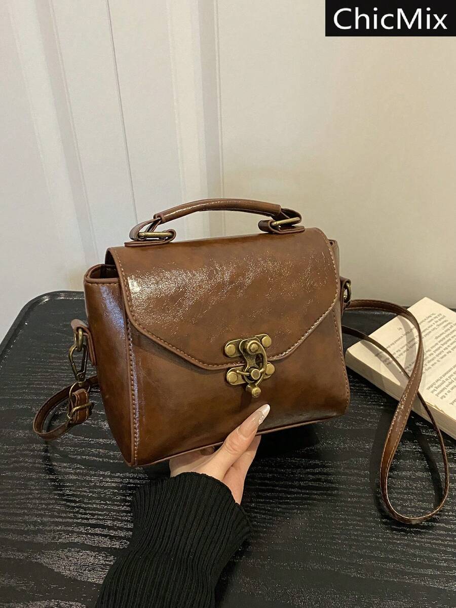 Retro Latch Mini Handbag - Brown - View 1