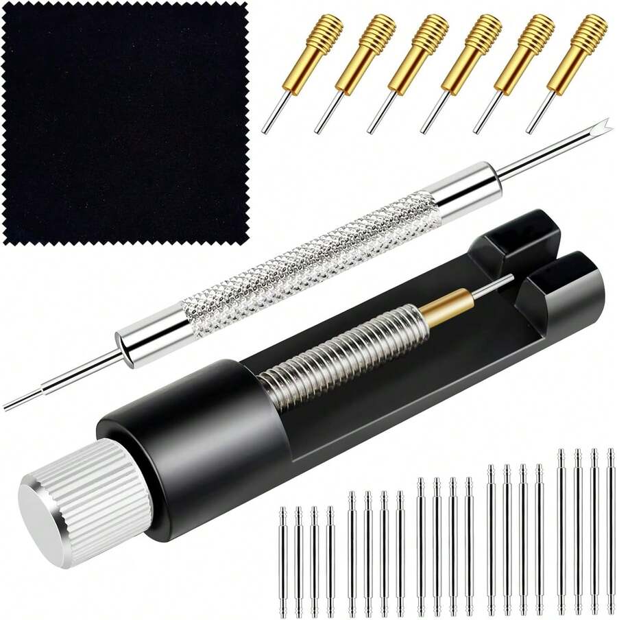 Watch Link Removal Tool, Upgrade Watch Band Tool Kit To Adjust And Remove Bracelet, Pin Remover, Adjust Watches Repair Kit With Pin Punch, 6PCS Extra Replacement, Cleaning Cloth, 20PCS Spring Bars - White - View 1