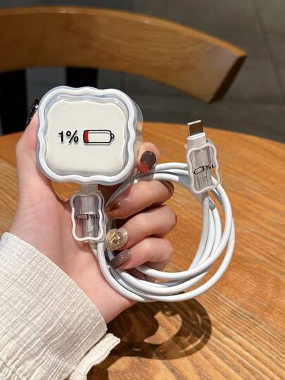 3pcs Charging Cable Protector Set, 1% Battery Pattern, Suitable For 20W UK Standard Apple Fast Charger, Charging Adapter Protection