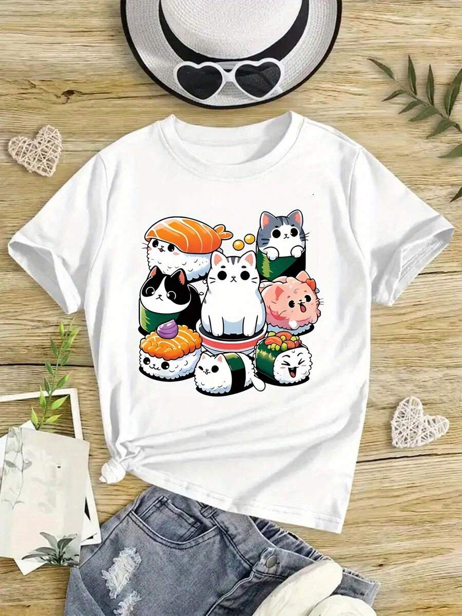 Gift: Soft Printed Round Neck T-Shirt For Girls - White - View 1