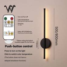 1/2 chiếc đèn LED treo tường sạc được, đèn tường màu đen, chiều cao 50-80cm, sử dụng pin USB 5V 4400mAh, đèn treo tường không dây có điều khiển từ xa và chức năng hẹn giờ điều chỉnh độ sáng, thích hợp cho phòng ngủ, phòng khách, hành lang, cầu thang, kệ, ghế sofa, phông nền TV. - 50cm 2 cái - Xem 4