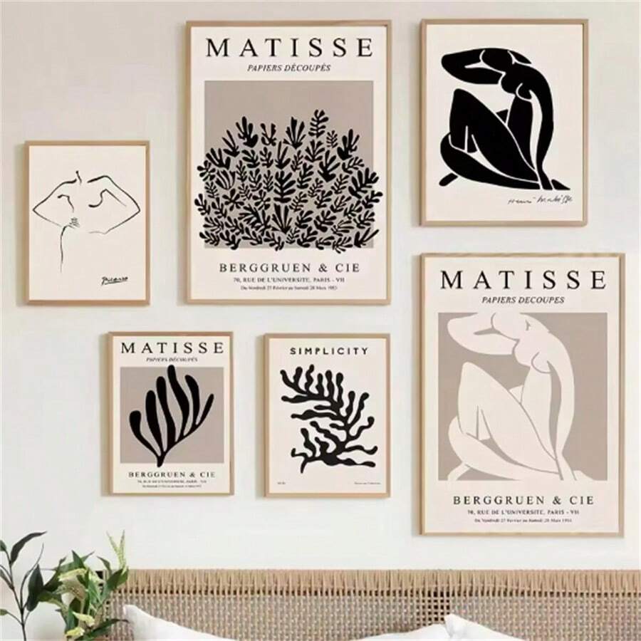 1 Pc Optional Framed Posters Wall Arts Retro Matisse Coral Picasso Boho Abstract Lines Girl Body For Living Room Decor - Vintage Matisse Coral - View 1