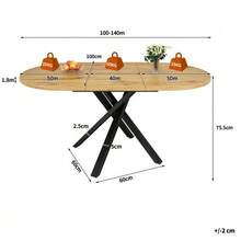 5-Piece Dining Set With Extendable Round Table (100-140 Cm) And 4 Beige Velvet Chairs: Modern Dining Table For 4-6 People With Practical Extension Function. - Natural Color - View 5